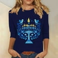 thumbnail image 4 of T-Shirt Décontracté à Manches Trois-Quarts et Col Rond pour Femmes avec Imprimé Hanukkah, 4 of 5