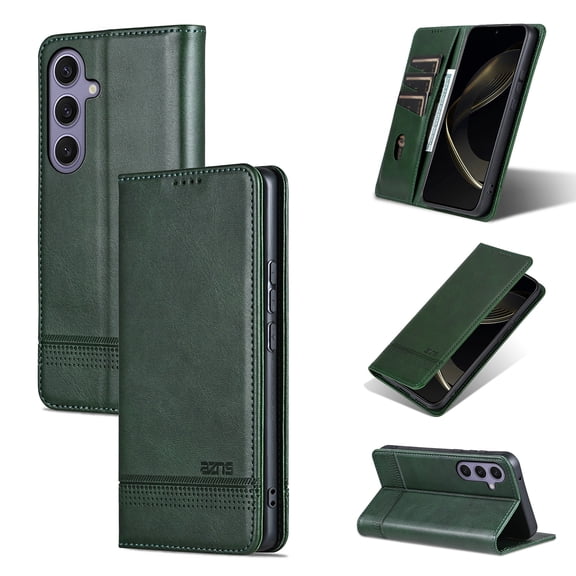 Decase Premium Leather Wallet Case for Samsung Galaxy S25 ,with 3 Card Slots, Cash Pocket, Magnetic Closure, Slim & Stylish Folio Case, PU TPU Shockproof Durable Protective Phone Case,Darkgreen