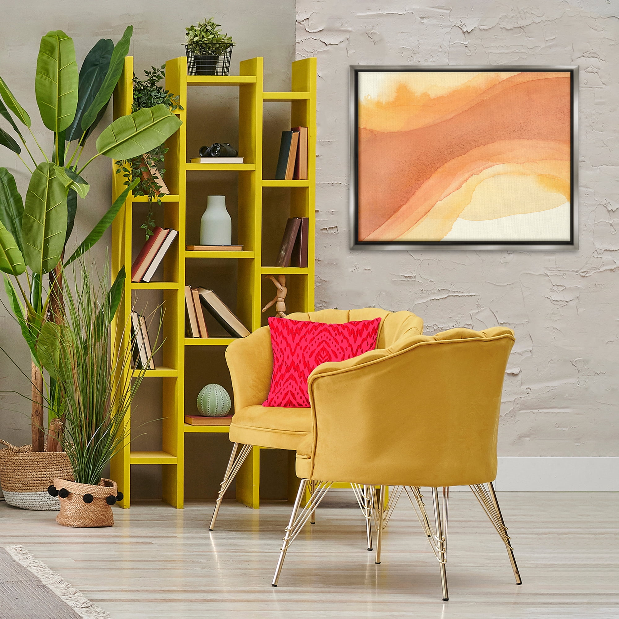 Stupell Industries Splashed Orange Movement Abstract Painting Gray Floater Framed Canvas Art Print Wall Art, 31 x 25