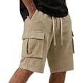 thumbnail image 2 of cllios Waffle Knit Cargo Shorts for Men Multi Side Flap Pockets Elastic Drawstring Waist Solid Color Casual Summer Streetwear Shorts, 2 of 6