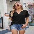 thumbnail image 3 of LYMAYTER ‌V Neck Top for Women Solid Color Short Sleeve Breathable Spring Summer Loose Tees for S-2XL, 3 of 9