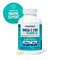 OceanBlue Omega-3 2100 with Vitamin D3, 180 Softgels, Triple Strength Fish Oil for Total Body Cellular Support, 90 Servings, Mercury Free, Burpless