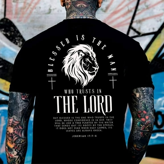"Blessed Is The Man Who Trusts In The Lord" T-Shirt – Jeremiah 17:7-8 Scripture & Lion Graphic Christian Tee