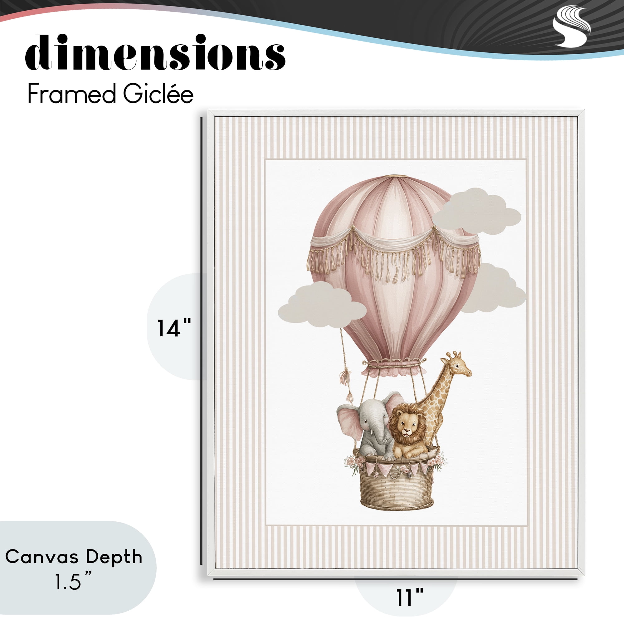 Stupell Industries Hot Air Balloon Animals Pink White Framed Giclee Art, design by Christine Simpson Art