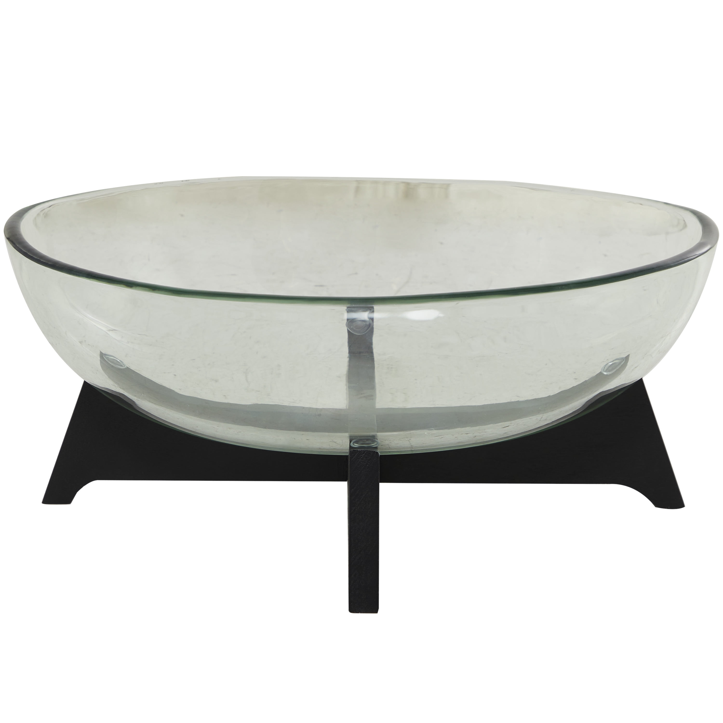 DecMode 18" x 8" Clear Glass Kitchen Serving Bowl with Black Wooden Base, 1-Piece