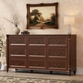 thumbnail image 6 of ANPOO 63"W Farmhouse 9 Drawers Dresser for Bedroom with Solid Wood Feet, Antique Brown Dresser Traditional Chest of Drawers, Rustic Vintage Wood Dresser, 6 of 8