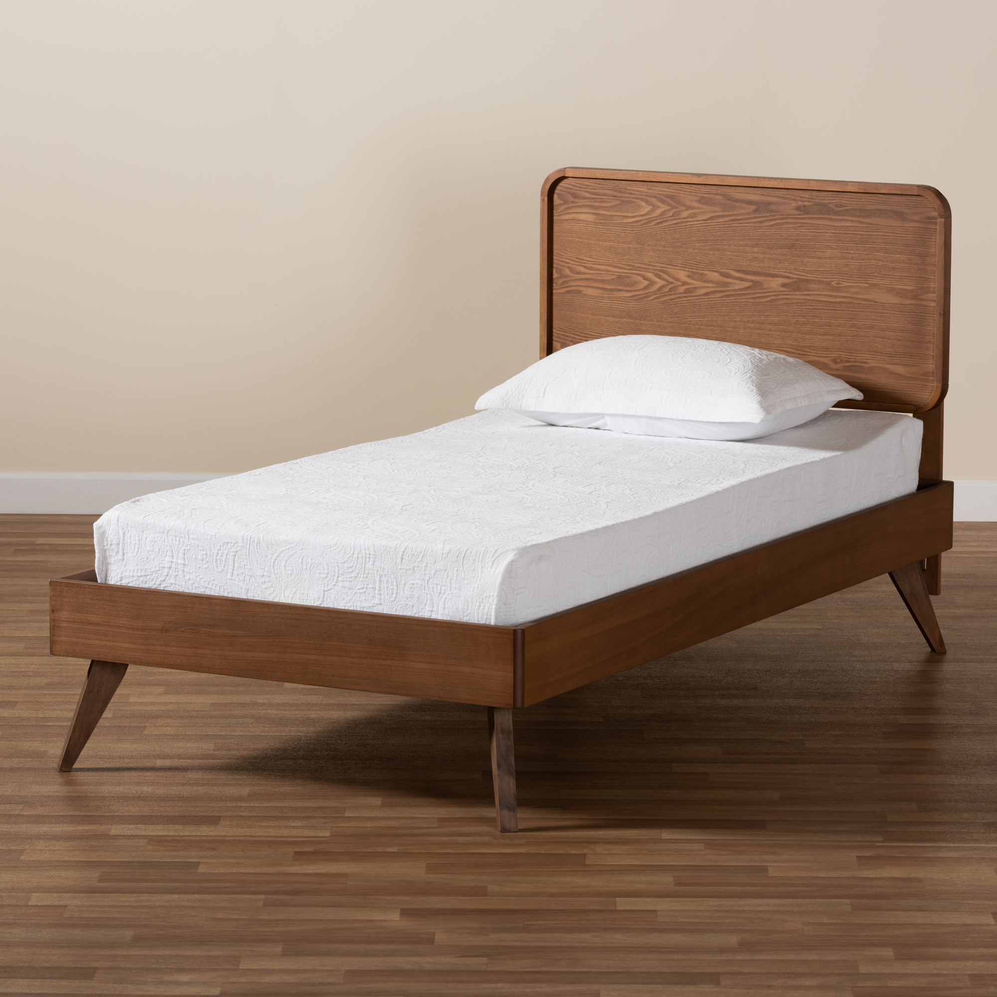 Baxton Studio Leola Mid-Century Engineered Wood Platform Bed, Twin, Walnut Brown
