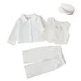 thumbnail image 1 of Odeerbi 0-1 Años Niños Caballero Traje de Etiqueta Estilo Británico Camisa de Vestir + Chaleco + Pantalones de Traje + Sombrero Conjunto de Cuatro Piezas, 1 of 8