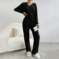 thumbnail image 4 of BYHONG Women Autumn and Winter Fashion Temperament Loose Casual Wide Leg Pants Knitted Solid Color Sweater Two Piece Suit Set Matching Sets Women Clothing Black L, 4 of 7