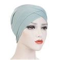 thumbnail image 2 of Lroveb Turbans for Women Head Wrap Hijab Stretch Cloth Forehead Cross Indian Hat Crystal Linen Turban Muslim Bottoming Beanie Hat, 2 of 5