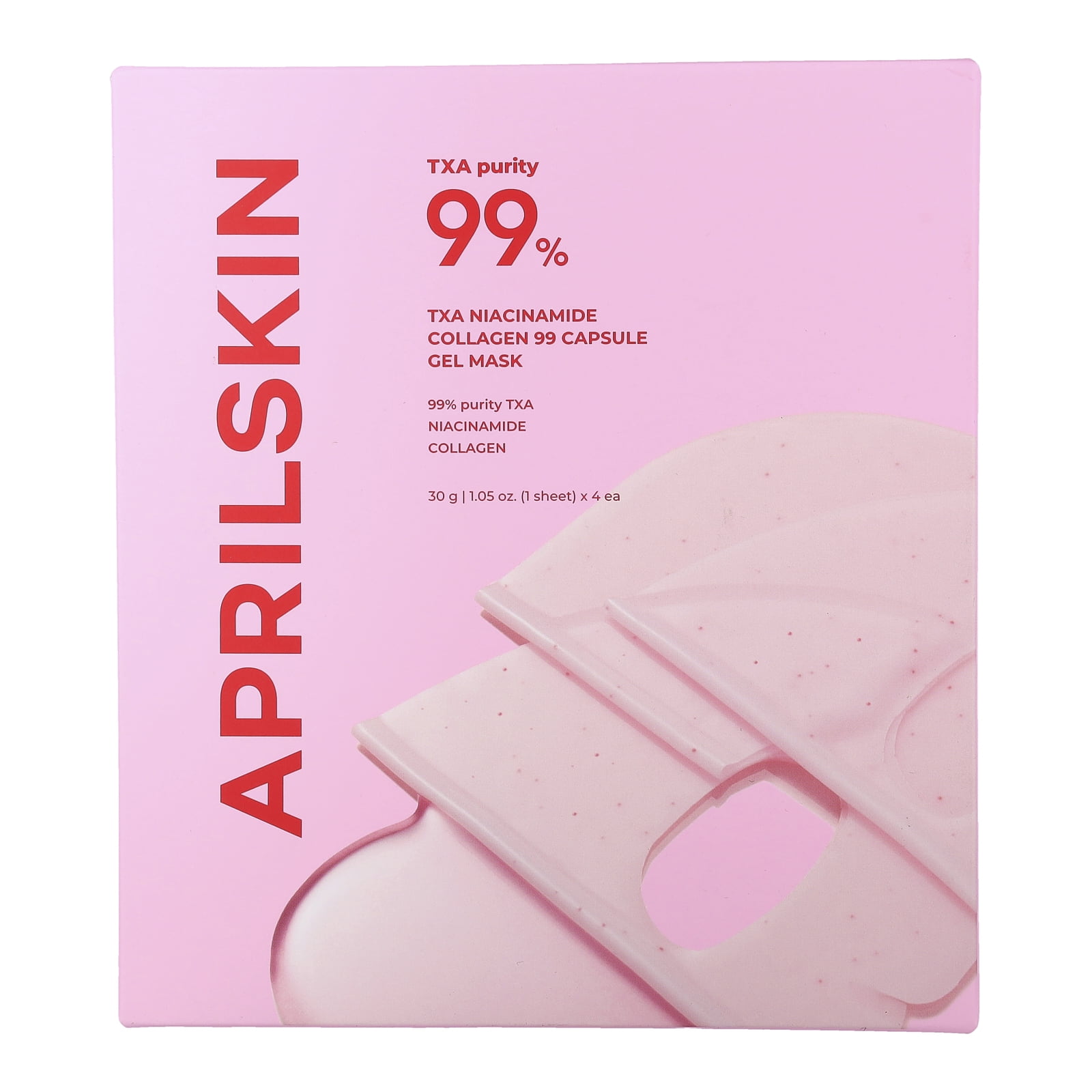 April Skin TXA Niacinamide Collagen 99 Capsule Gel Beauty Mask, 4 Sheets, 1.05 oz (30 g) Each