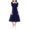 thumbnail image 2 of BRGZLK Teen Girls Dress Fashion Color Block Ruffle Peter Pan Collar Button-Down Long Sleeve Dress Casual Comfortable Dresses Spring Summer 2026 Navy 10-11 Years, 2 of 5