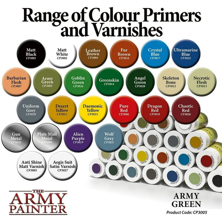 The Army Painter Color Primer Spray Paint, Army Green, 400ml, 13.5oz -  Acrylic Spray Undercoat for Miniature Painting - Spray Primer for Plastic  Miniatures 