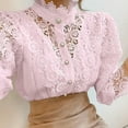 thumbnail image 2 of MORTTIC Women's Victorian-Style Lace Blouse with Pearl Buttons - Puffed Long Sleeve Semi-Sheer Top, Stand Collar Shirt for Spring/Summer, 2 of 4