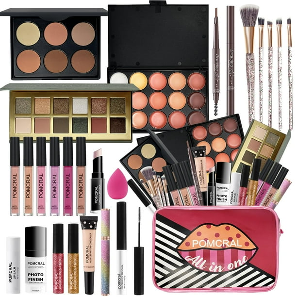 POMCRAL Juegos de maquillaje Kit de maquillaje para niñas de 10 a 12 años Regalo de maquillaje para mujeres Niñas Adolescentes con paleta de sombra de ojos Juego de brillo de labios Pinceles Corrector