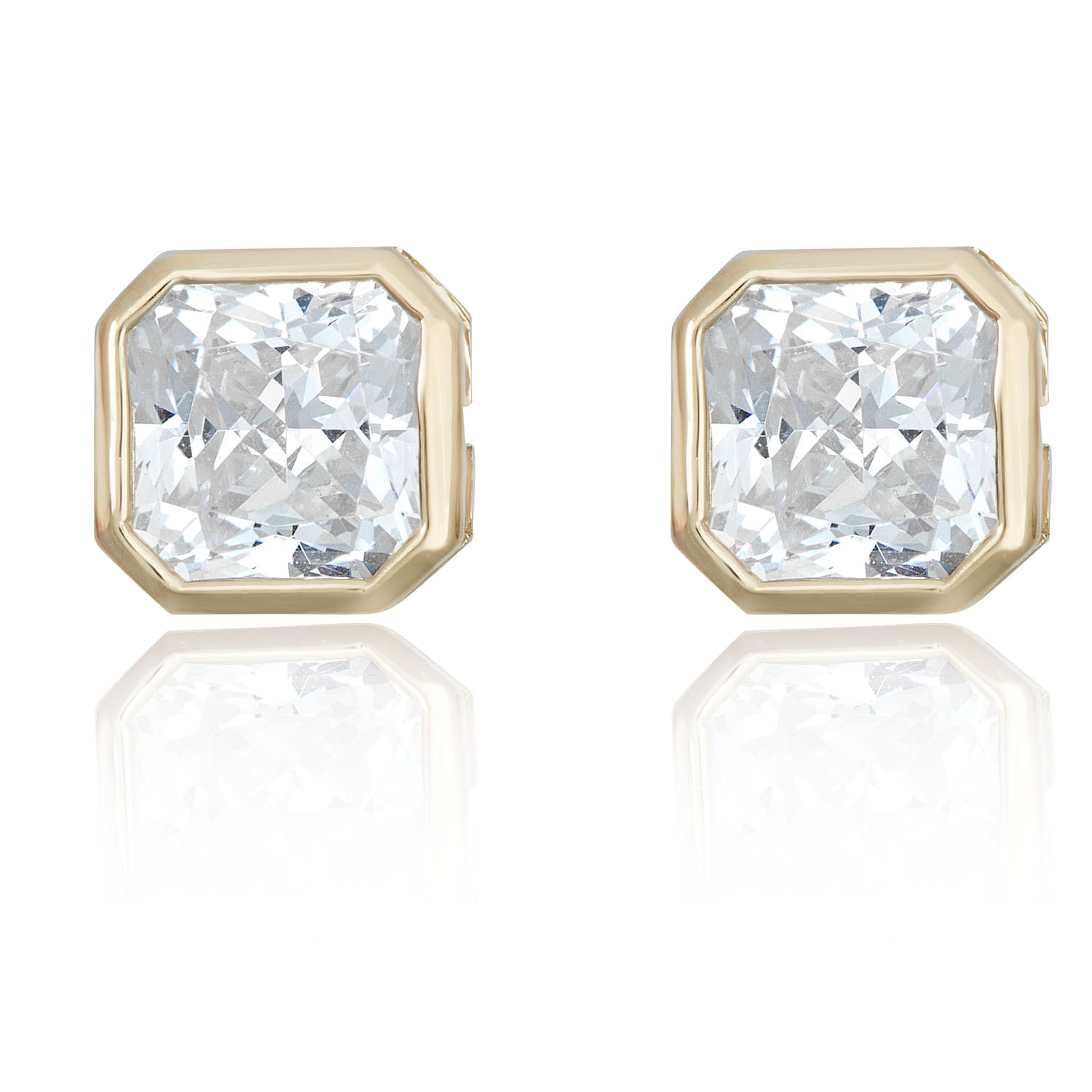 14K Yellow Gold Men's 6mm Cushion-Cut Simulated Diamond CZ Solitaire Stud Earrings