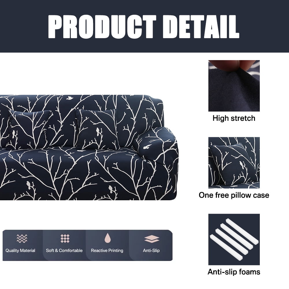 NEWEEN Sofa Cover High Stretch Elastic Fabric 1 2 3 Seater Sofa Slipcover Chair Loveseat Couch Cover Polyester Spandex Furniture Protector Cover with 1 Pillowcase (1 Seater, Pattern #Bird)
