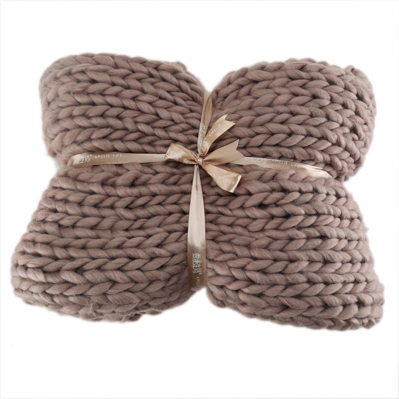 Topumt Handmade Thick Knitted Blanket Wool Chunky Line Yarn Throw Home