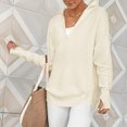thumbnail image 3 of Jersey de punto con media cremallera para mujer con orificio para el pulgar Suéteres de moda para otoño prendas de vestir, 3 of 7