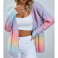 thumbnail image 2 of Womens Long Sleeve Sweater Casual Knit LightWeight Spring Summer Clothing Multicolor Top Rainbow 2XL, 2 of 5