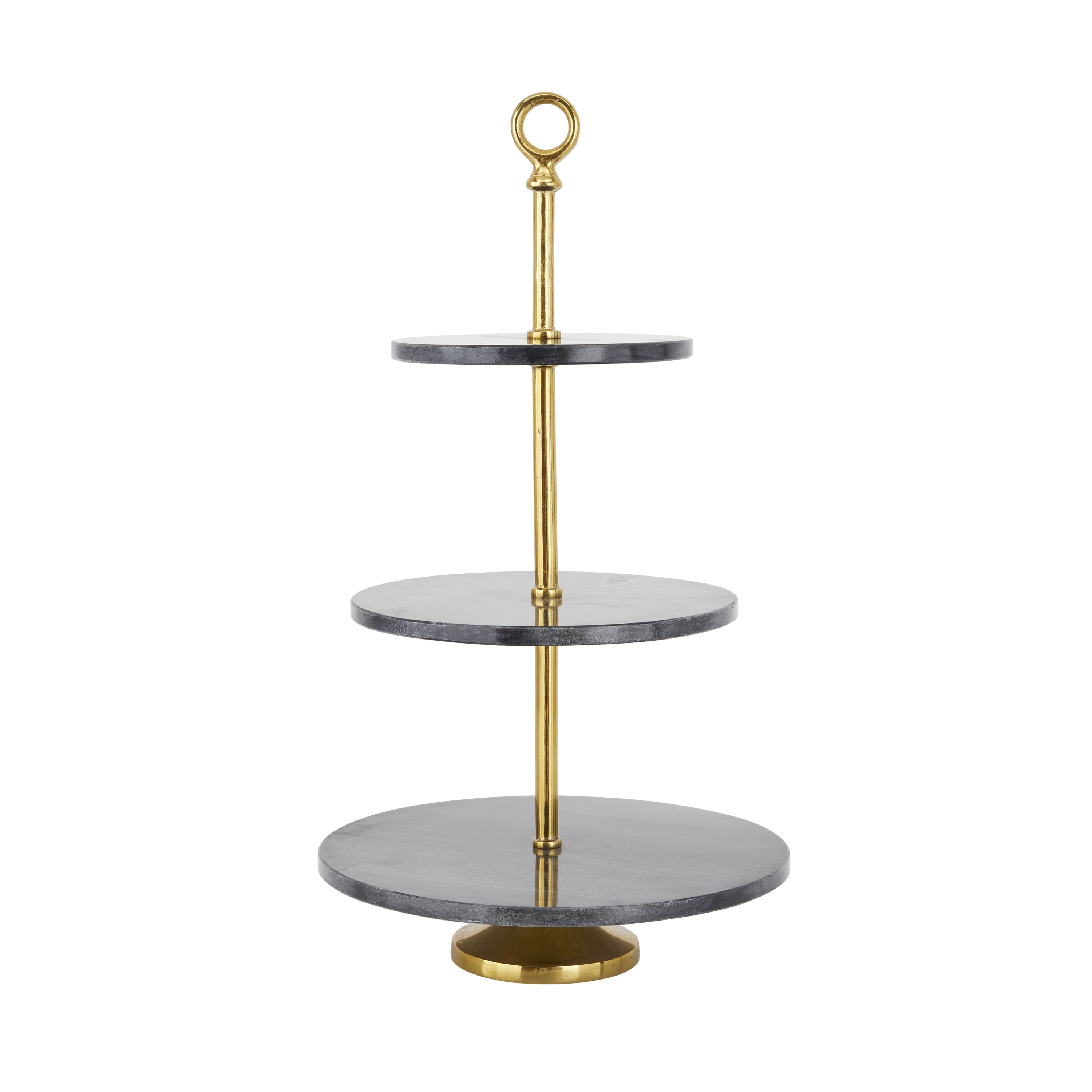 DecMode 14" x 27" Gray Marble 3 Tiered Server with Gold Post, 1-Piece