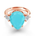 thumbnail image 2 of Gem Stone King 18K Rose Gold Plated Silver Green Turquoise and Lab Grown Diamond Engagement Ring for Women | 6.74 Cttw | Pear Shape 16X12MM | Gemstone Birthstone | Size 8, 2 of 5