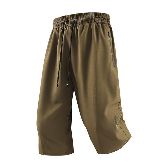 Men's Breathable Knee-Length Workout Shorts Elastic Waist Drawstring with Zippered Side Pockets for Running Training Outdoor Summer 2026,5XL
