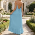thumbnail image 4 of Kvture Low Back Dress for Women Backless Cami Dresses Summer Lounge Solid Color Sleeveless Long Sundresses with Back Tie Blue, 4 of 9