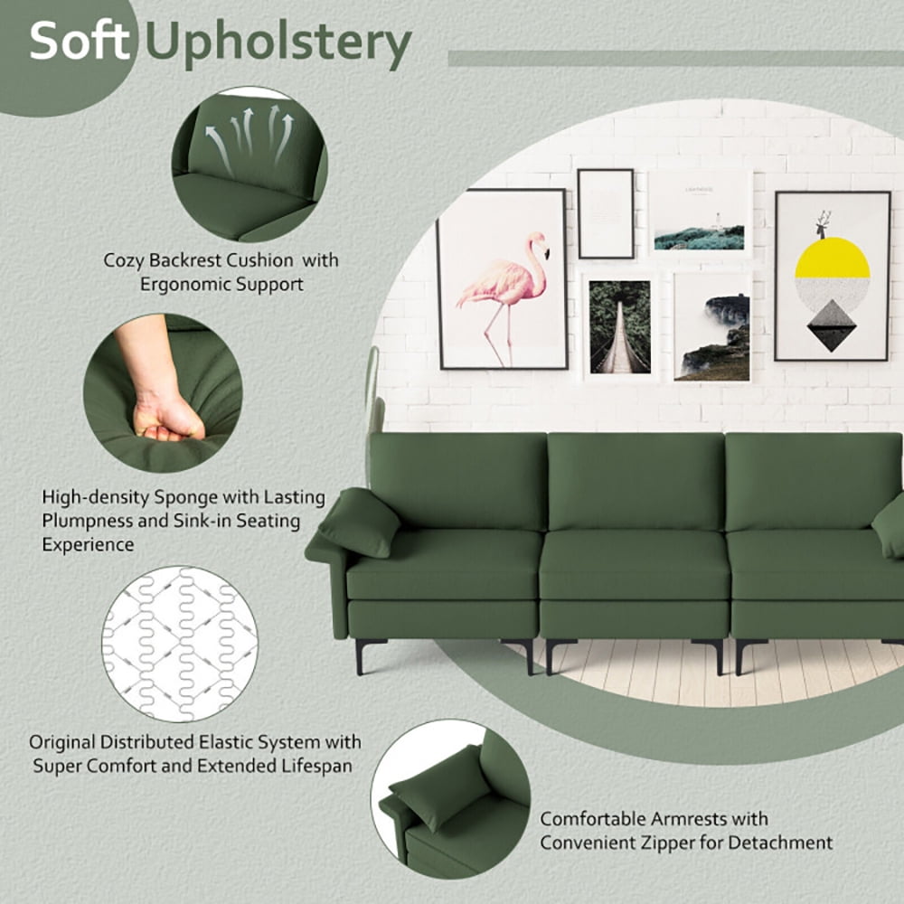 Finihen Sectional Sofa Couch, 3-Seat Sofa, Large 3-Seat Sofa Sectional with Metal Legs for 3-4 people, for Living Room, Bedroom, Army Green Finihen Sectional Sofa Couch, 3-Seat Sofa, Large 3-Seat Sofa Sectional with Metal Legs for 3-4 people, for Living Room, Bedroom, Army Green