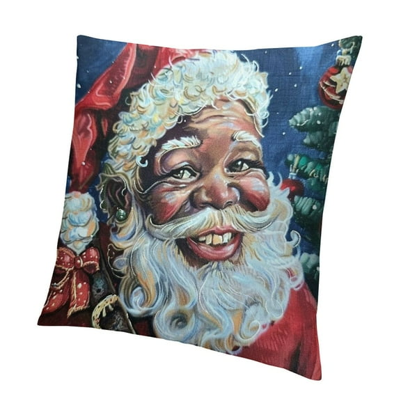 BANET Black Santas Throw Pillow Covers African American Santa Claus Cushion Couch Cover for Living Room, Christmas Pillowcase Short Plush Cushion Case 12x12in