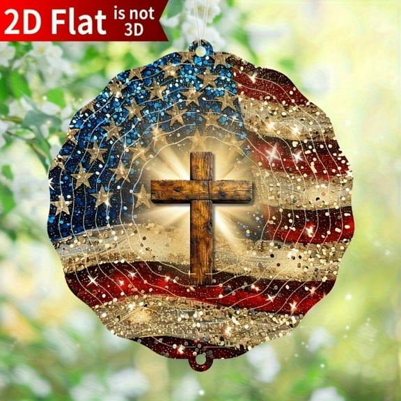 American Flag Wind Chime 2D Stainless Steel Cross Dynamic Wind Chimes Sway in The Wind Car Rearview Outdoor Decor | Ideal Halloween & Christmas Gift