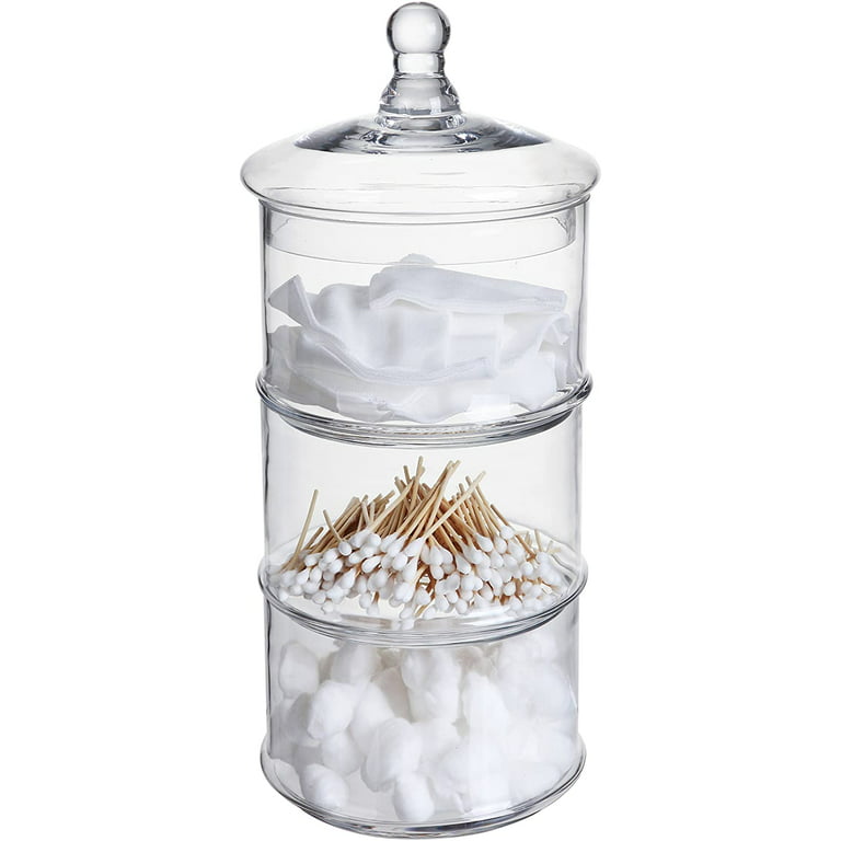 KMwares Small 3 Tier/Level Stackable Round Glass Storage  Container/Canister/Organizer/Apothecary Jar Set with Lid - Nice for  Snack/Candy/Cookie