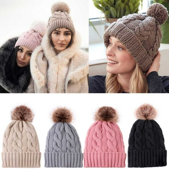 HNMKIU Warm Women Wool Knitted Baseball Caps Fashion Keep Hemming Stylish Winter Hats