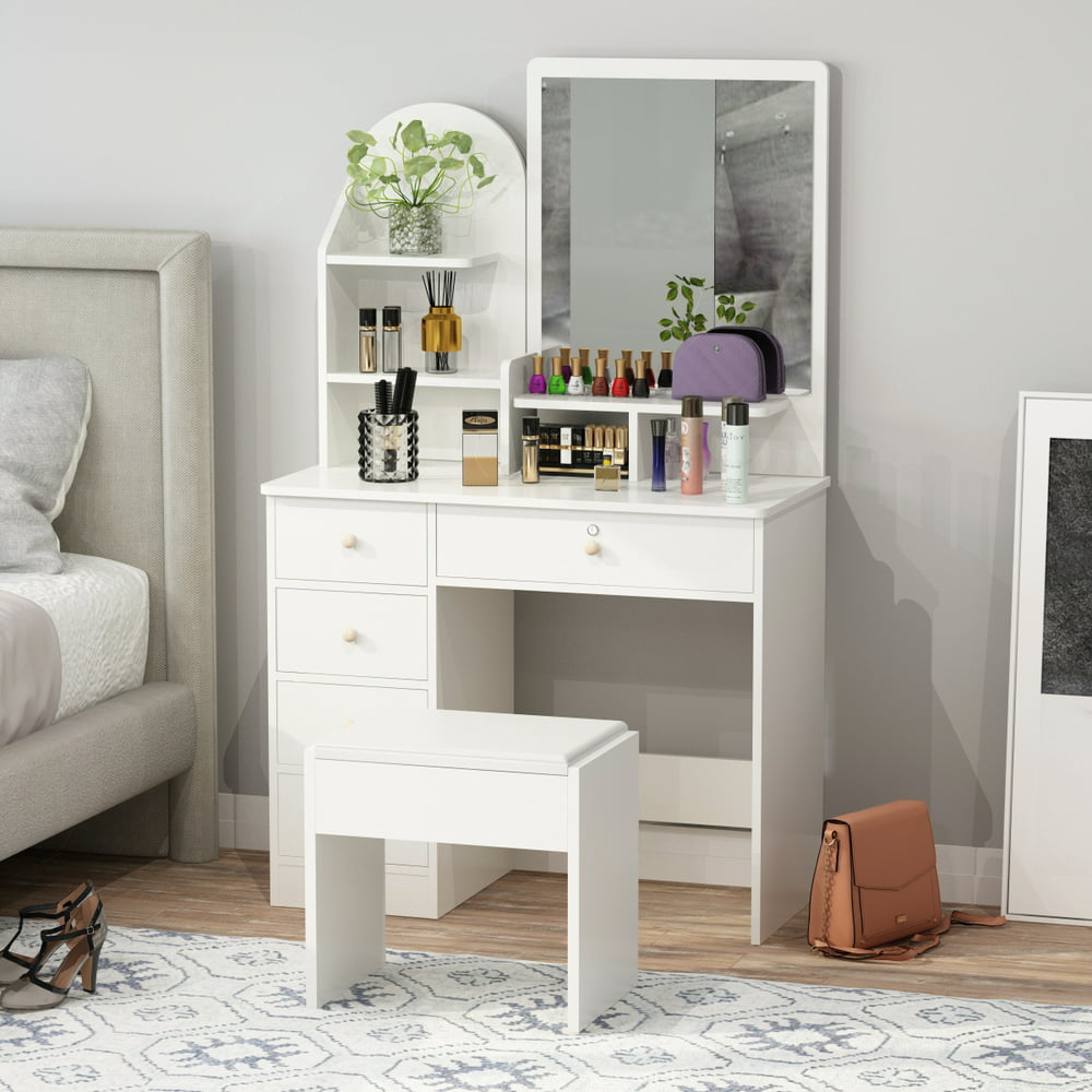 Dressing Table with Mirror Makeup Desk Vanity with Rectangle Mirror ...