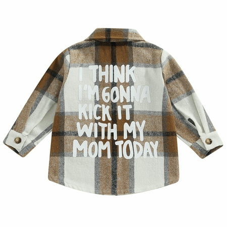 

CenturyX Kids Baby Girl Boy Plaid Flannel Shirt Long Sleeve Button Down Letter Jacket Coat Outwear Fall Winter Clothes Outfit