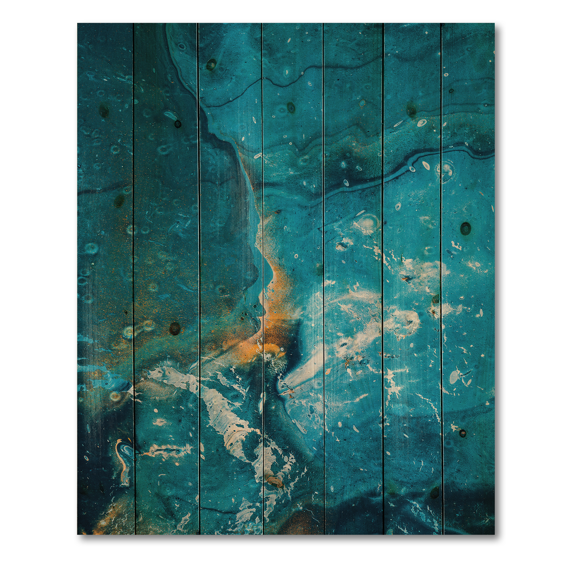Designart 'Abstract Blue Marble Composition I' Modern Print on Natural Pine Wood