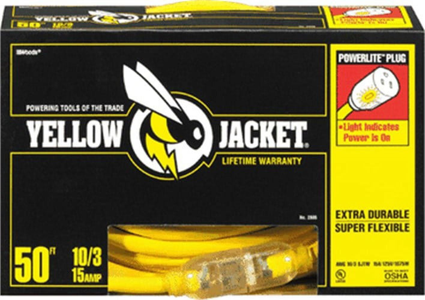 Yellow Jacket 2805 10/3 Heavy-Duty 15-Amp Premium SJTW Contractor Extension Cord with Lighted End, 50-Feet