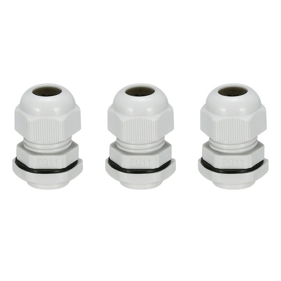 PG11 Cable Gland Waterproof Plastic Joint Adjustable Locknut White for 5mm-10mm Dia Cable Wire 3Pcs