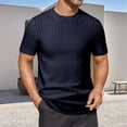 thumbnail image 2 of ZXLBBD Men's T-Shirts Ribbed Short Sleeve Knitted Sweater Solid Color Crew Neck Pullover Top Loose Fit Work Business Casual Summer Tshirt,Navy,M, 2 of 6