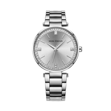Womens Quartz Watch Silver Face Solid Steel Belt Leisure Style Time Hour for Friends Lovers Best Holiday Gift