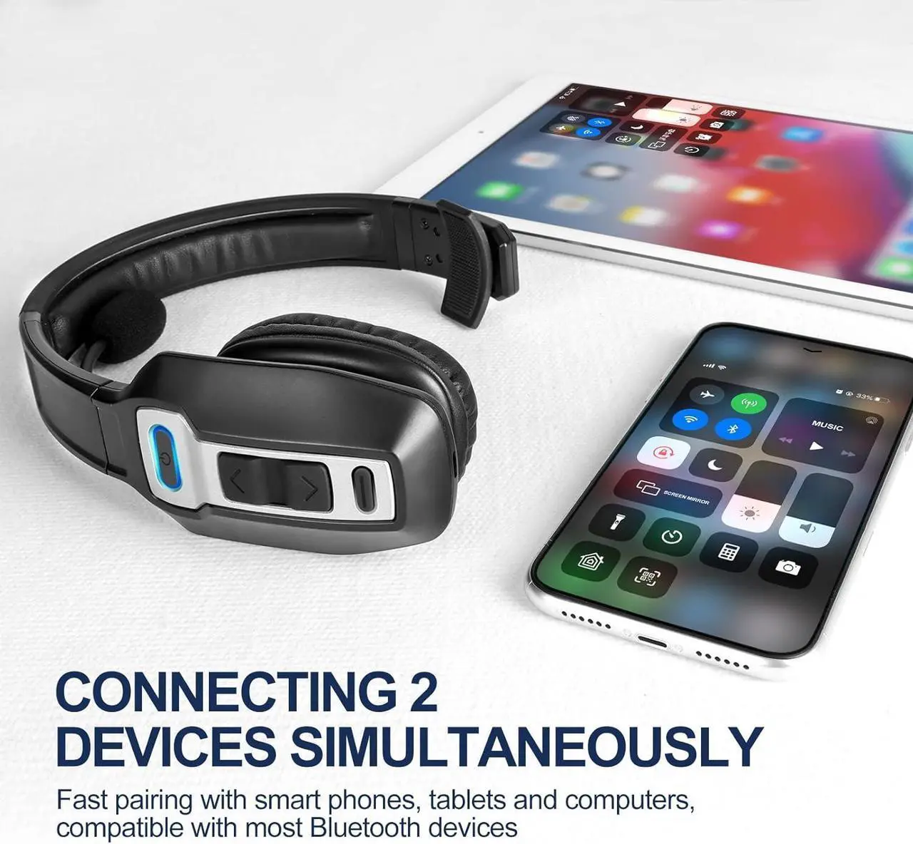 Trucker Bluetooth Headset, V5.2 Wireless Headset with Upgraded Microphone AI Noise Canceling, On Ear Bluetooth Headphone with Mute for Driver Office Call Center