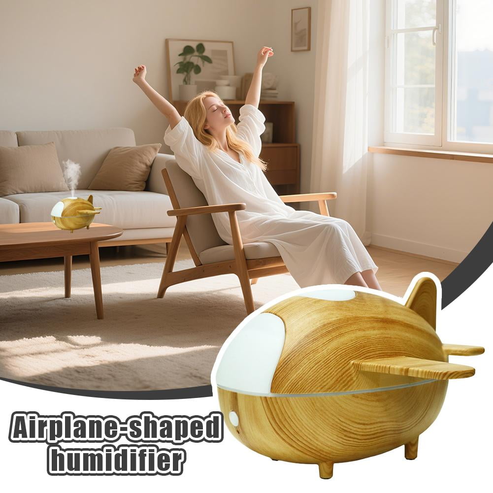 Airplane-Shaped Humidifier with LED Lights and Remote Control, Ultrasonic Aromatherapy Diffuser for Home and Office Decor