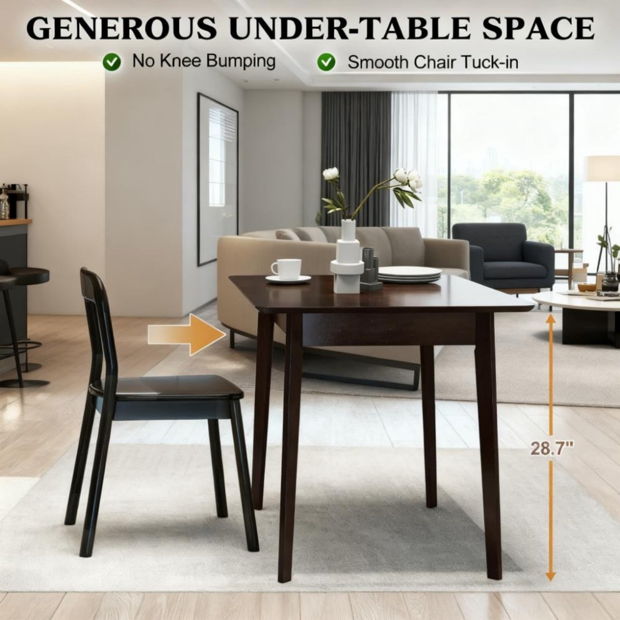 Mid Century Modern Dining Table, 47.2" Rectangular Kitchen Table with Rubber Wood Frame, 4 Person Dining Room Table for Home, Work, Crafts, Dark Mahogany