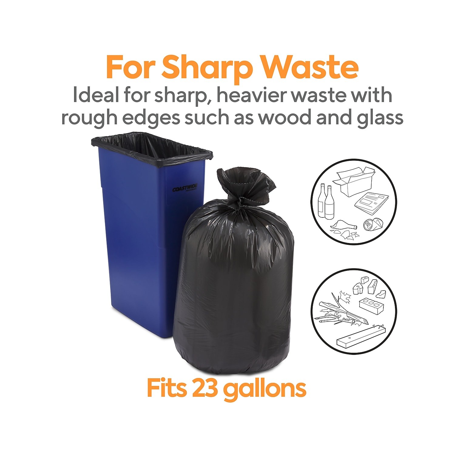 Staples Coastwide Professional AccuFit 23 Gallon Trash Bag 28" x 45" Low Density 0.9 mil Black 200