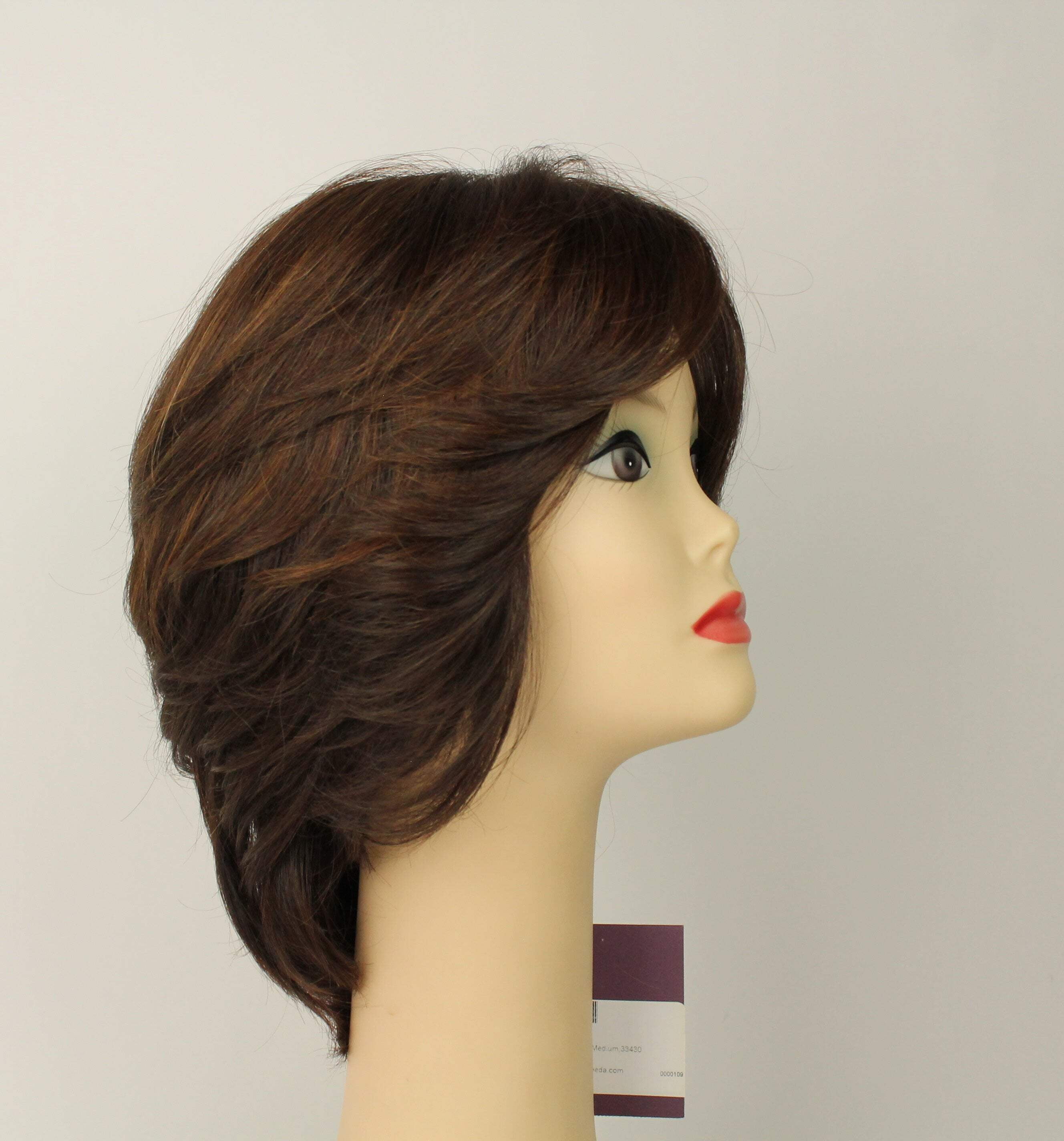 European Human Hair Freeda Wig Olivia 2000 Medium Brown With Red Highlights Multi-Directional Skin Top Size M