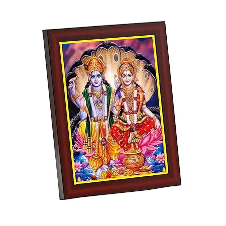 zig zag Lord Lakshmi Narayan / Lord Vishnu With Lakshmi Mata Photo Small Photo Frame For Wall Table Size Small ( 6x8 inches, Acrylic Glass),Brown