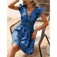 thumbnail image 5 of Defitshape Women's Aline Dress Adorable Sleeveless Printed Dresses Beach Butterfly Sleeve Cap Sleeve Aloha Elastic Band A Line Dress Blue X-Large, 5 of 5