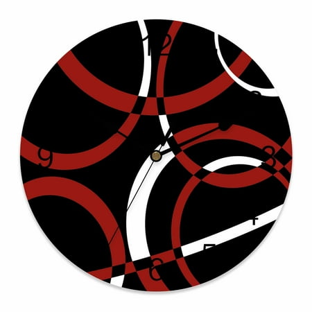 Wall Clock Red Black Geometric Circle Clocks PVC Silent Non-Ticking Battery Operated Decorative Modern Abstract Lines Round Clock for Home Living Room Kitchen Bedroom Office Wall Decor 14 Inch