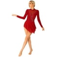 thumbnail image 5 of Lejafay Women Figure Skating Dress Turtlreneck Ice Skating Dress Ballet Lyrical Dance Leotards Burgundy XL, 5 of 7