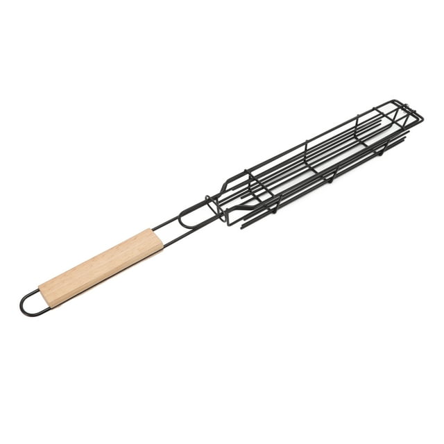 Iron Kabob Grilling Baskets With Wood Handle, Lockable, Durable & Non Stick, Quick And Easy To Use, Portable For Outdoor BBQ And Picnic